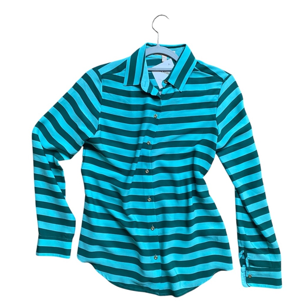 Banana Republic Green Striped Silky Buttondown Down Gold buttons. XS